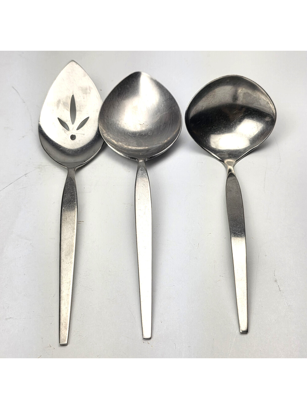 3 Oneida Community MCM SATINIQUE Serving Spoons Stainless